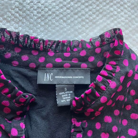 INC PINK POLKA DOT RUFFLED BLOUSE - Picture 3 of 4